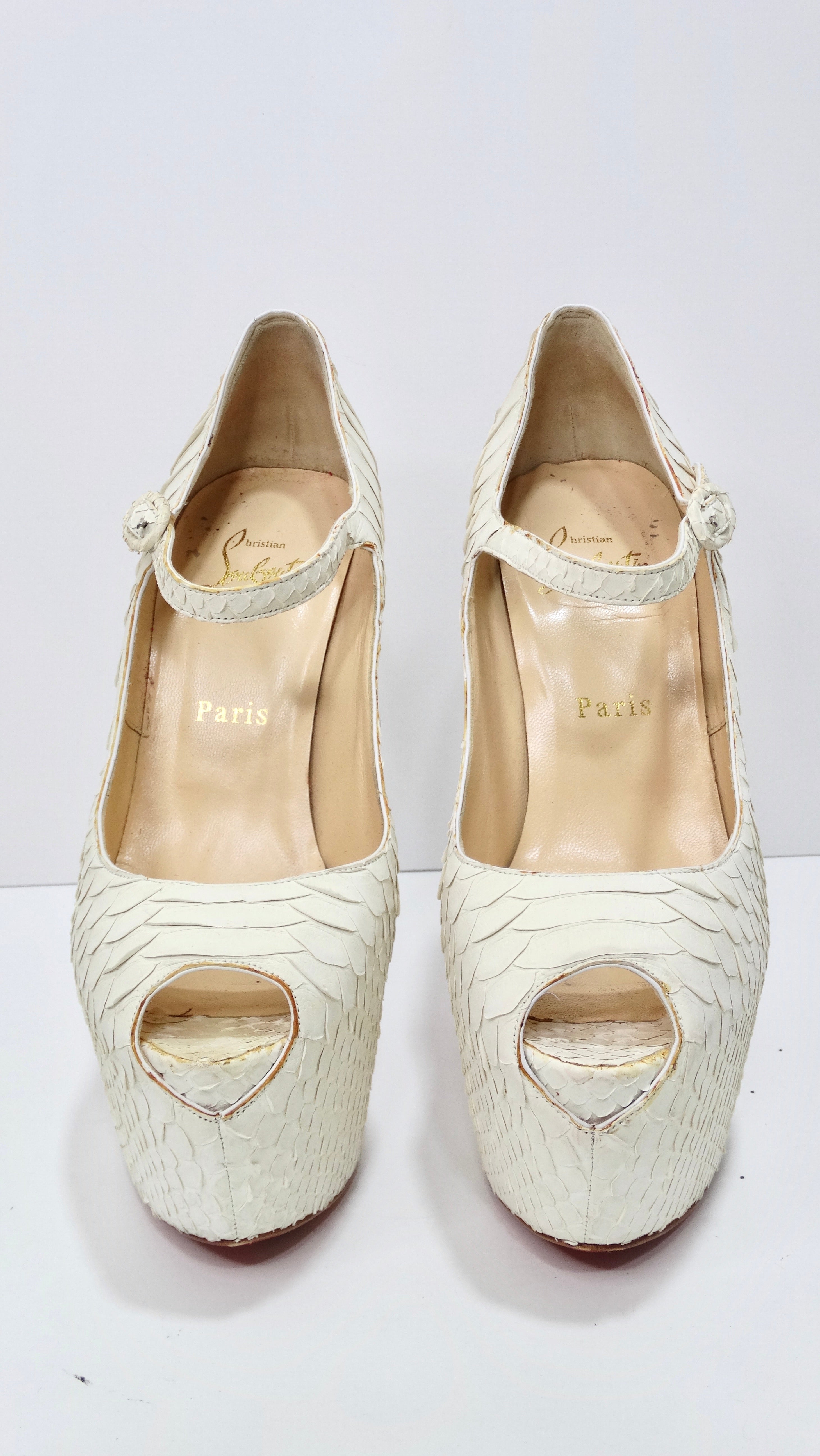 Christian Louboutin White Python Leather Platform Heels