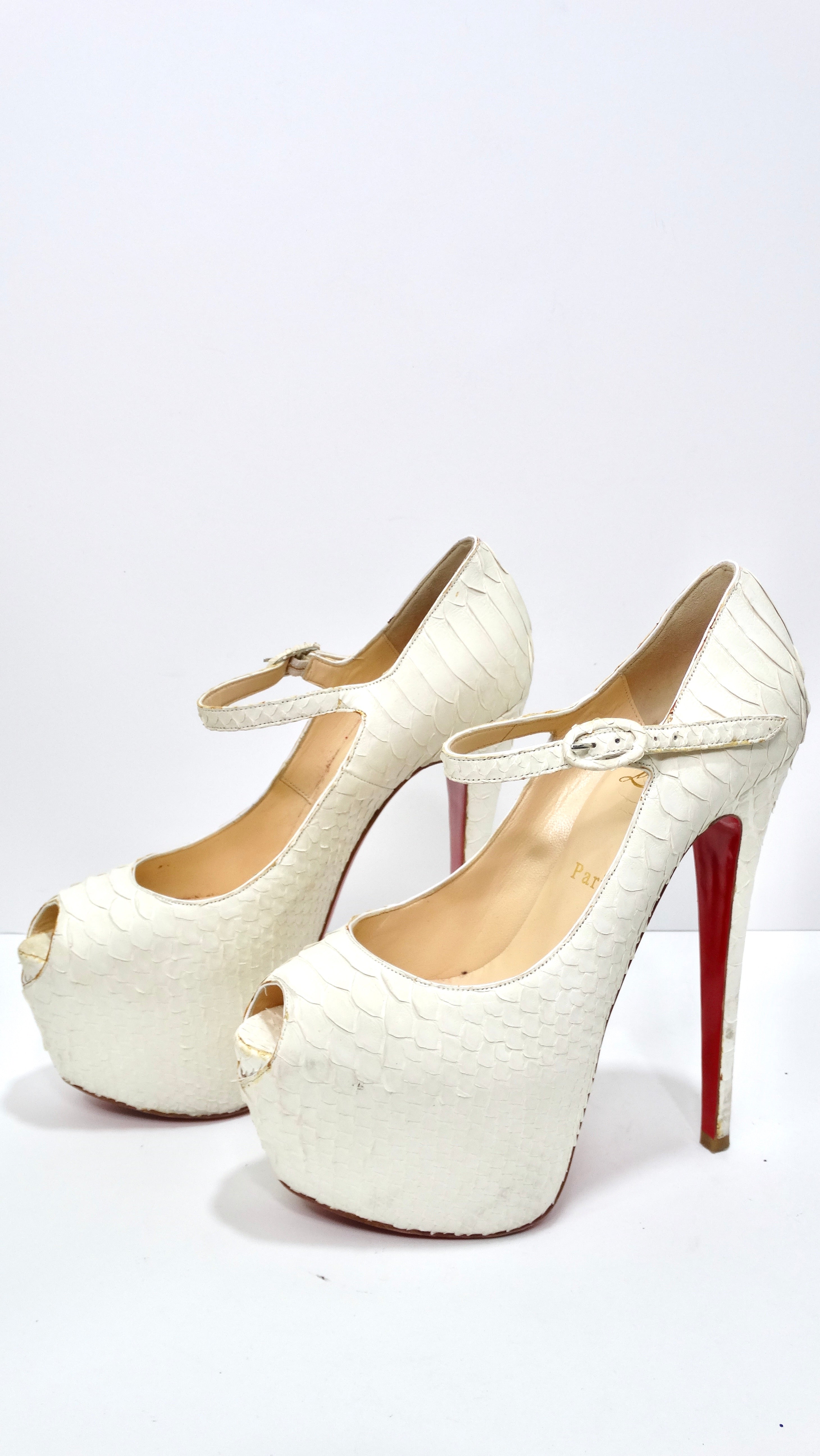 Christian Louboutin White Python Leather Platform Heels