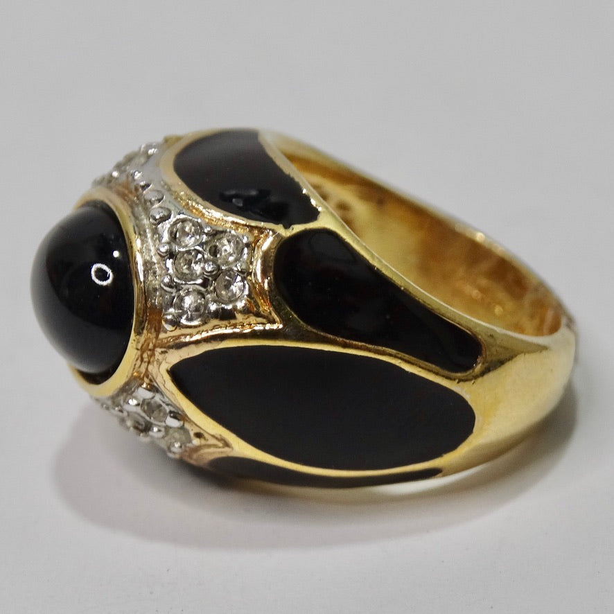 1970 18K Gold Plated Black Enamel Ring