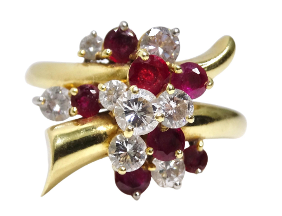 Diamond and Ruby Cluster Ring