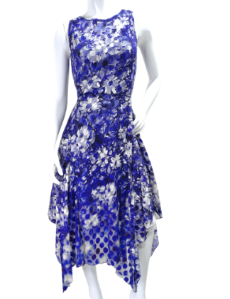 Jean Paul Gaultier Soleil Blue Floral Polka Dot Dress