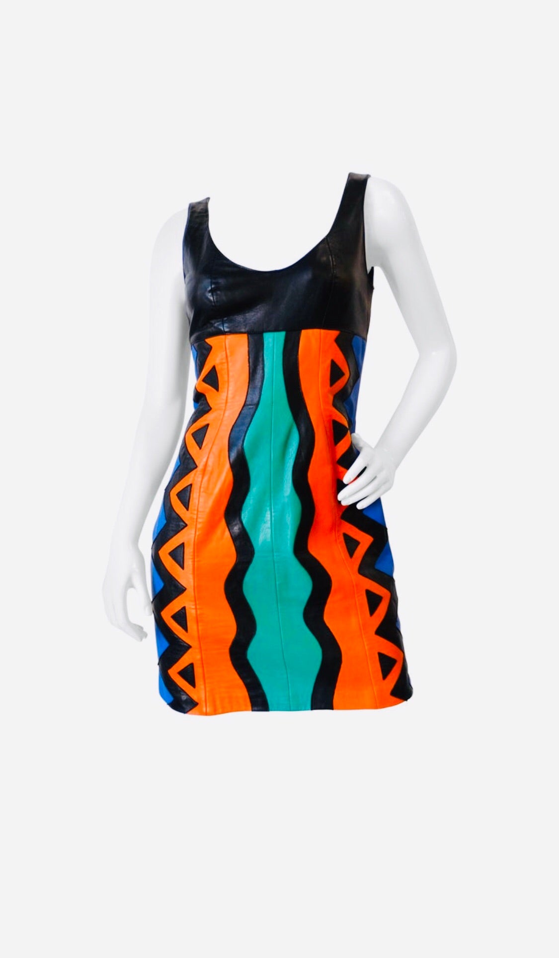 1980s Michael Hoban Tribal Leather Tank Dress