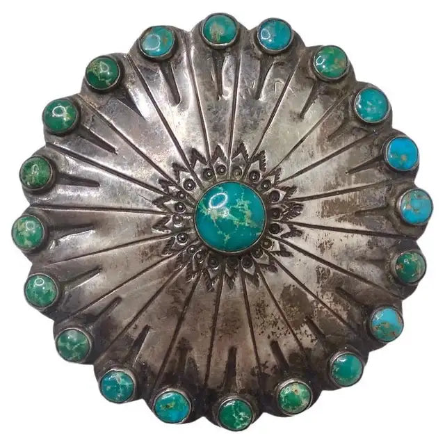 Sterling Silver and Turquoise Flower Brooch