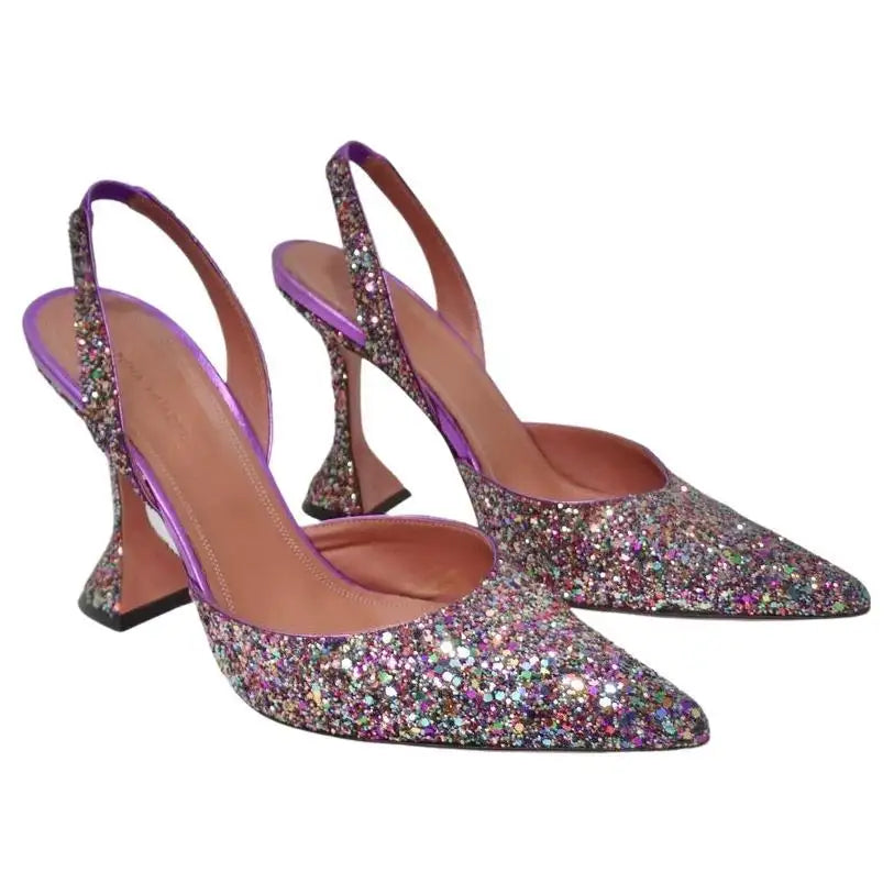 Amina Muaddi Holli Slingback Glitter Pumps