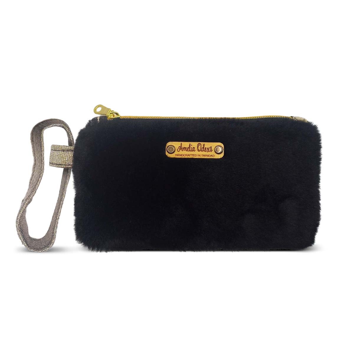 Amelia Odexs Handcraft Black Faux Fur Wristlet