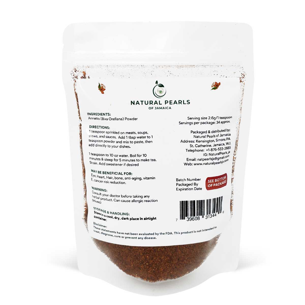 Natural Pearls of Jamaica Annatto Powder, 3.1oz