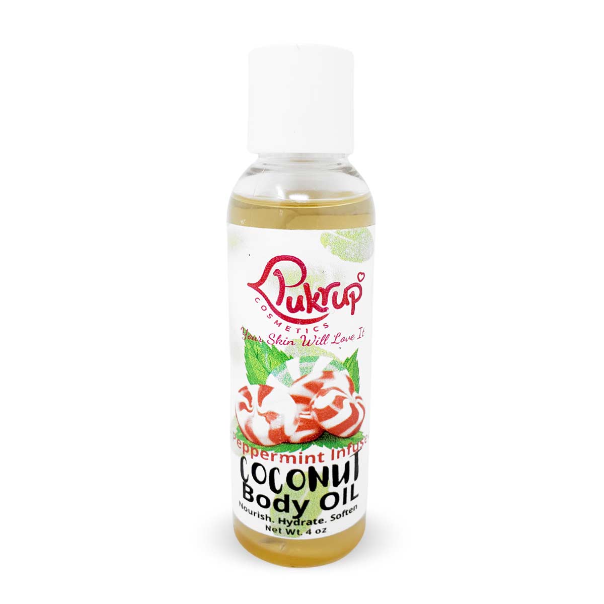 Pukrup Cosmetics Peppermint Infused Coconut Body Oil, 4oz