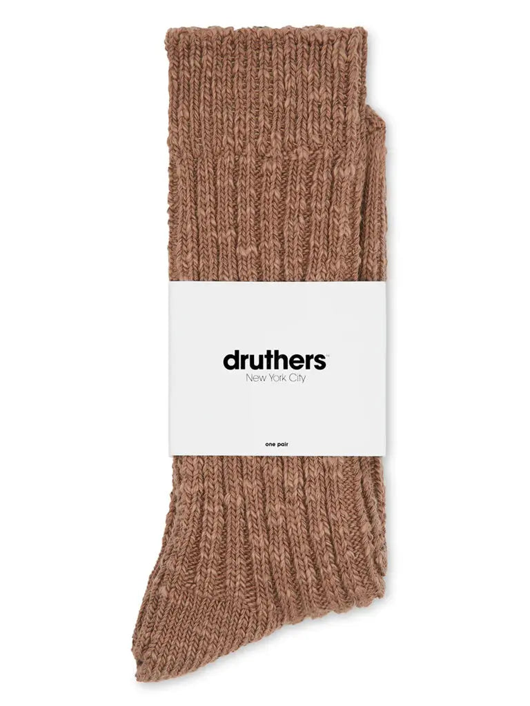 Organic Cotton Ribbed Slub Crew Socks- Chocolate