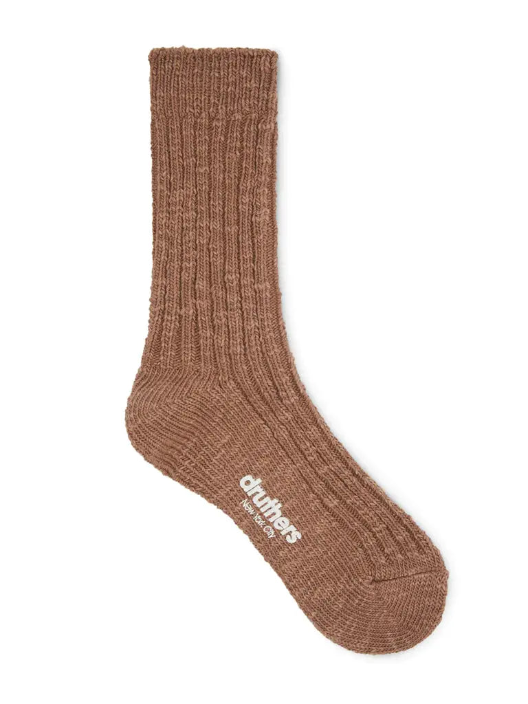 Organic Cotton Ribbed Slub Crew Socks- Chocolate