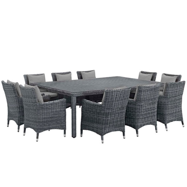 Summon 11 Piece Outdoor Patio Sunbrella Dining Set in Canvas Gray By Modway