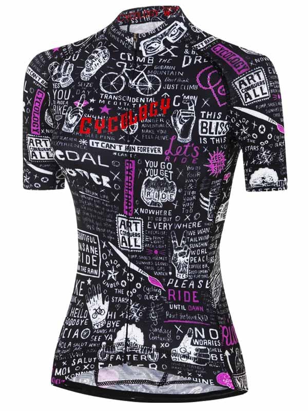 Bike Graffiti Black Womens Short Sleeve Cycling Jersey | Cycology USA