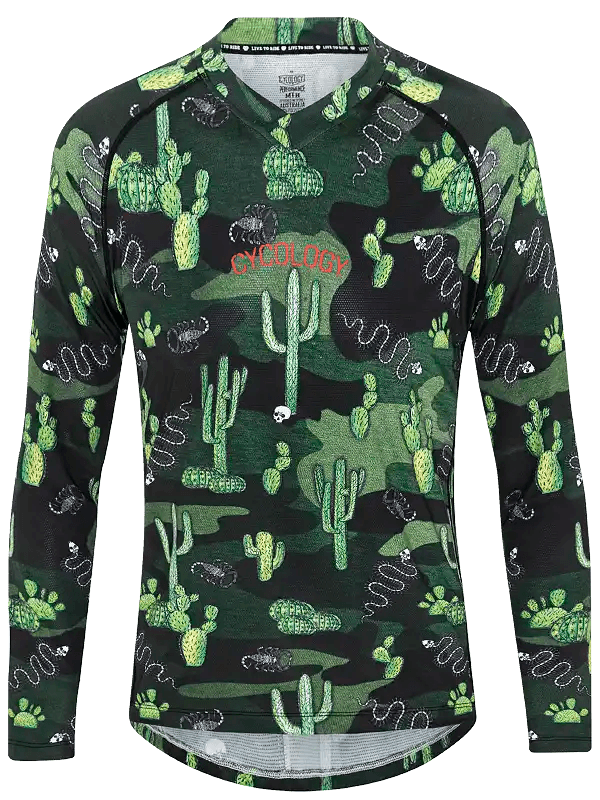 Totally Cactus Men's Long Sleeve Green MTB Jersey | Cycology USA