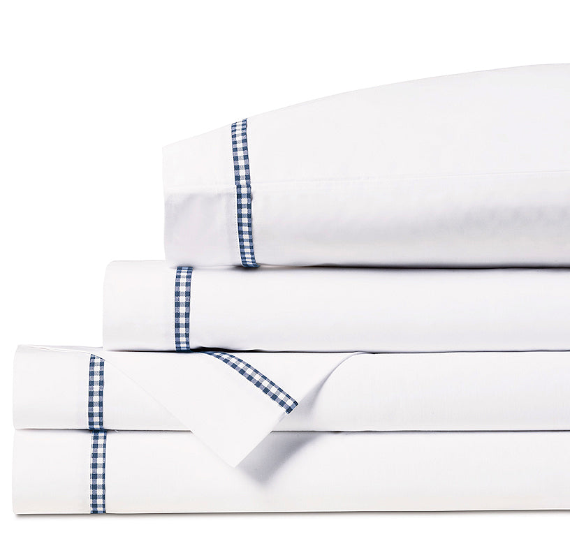 Gingham Charm Navy Trim Cotton Sheet Set