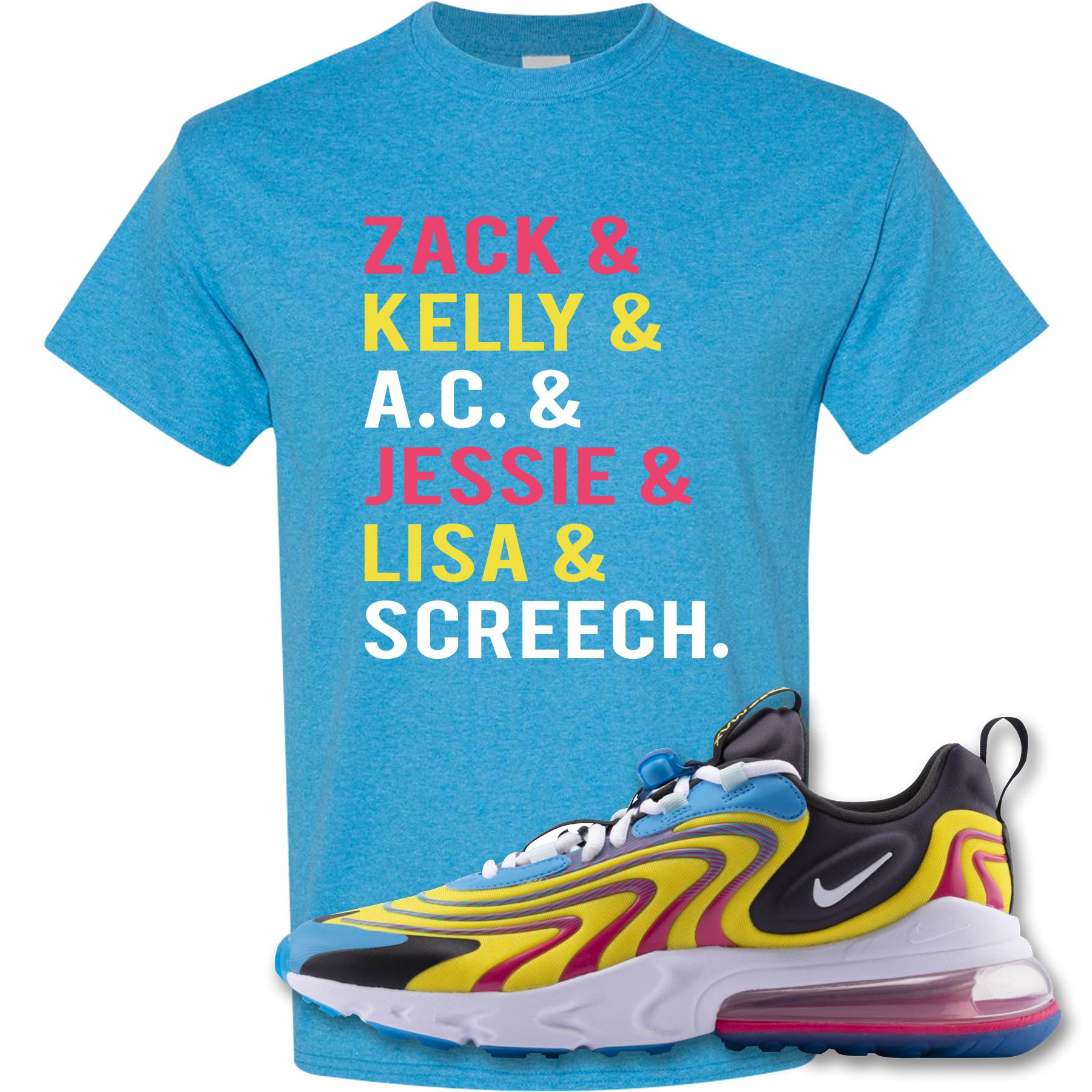 Zach And Gang Heather Sapphire T-Shirt to match Air Max 270 React ENG Laser Blue | Little Luck