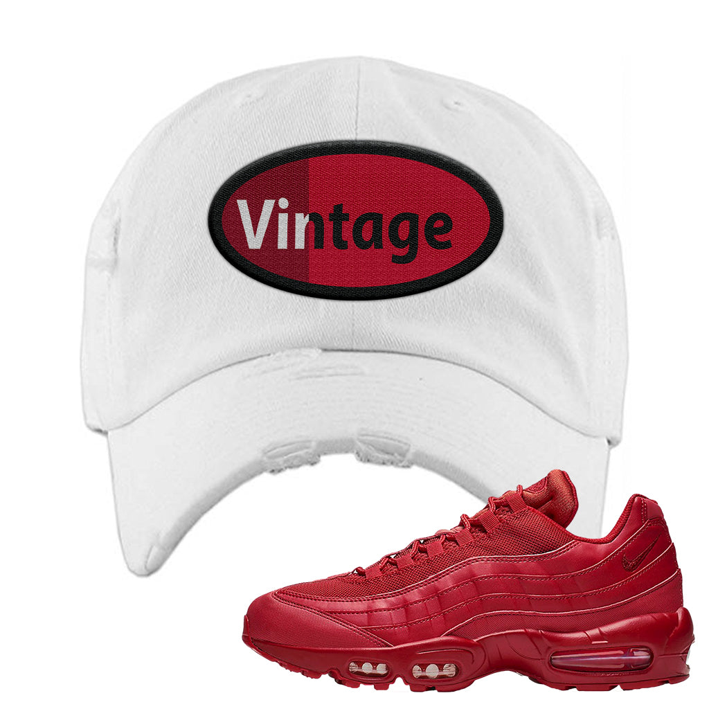 Luster film Ten years Air Max 95 'Varsity Red' Sneaker White Distressed Dad Hat | Hat to match  Nike Air Max 95 'Varsity Red' Shoes | Vintage Oval | Little Luck