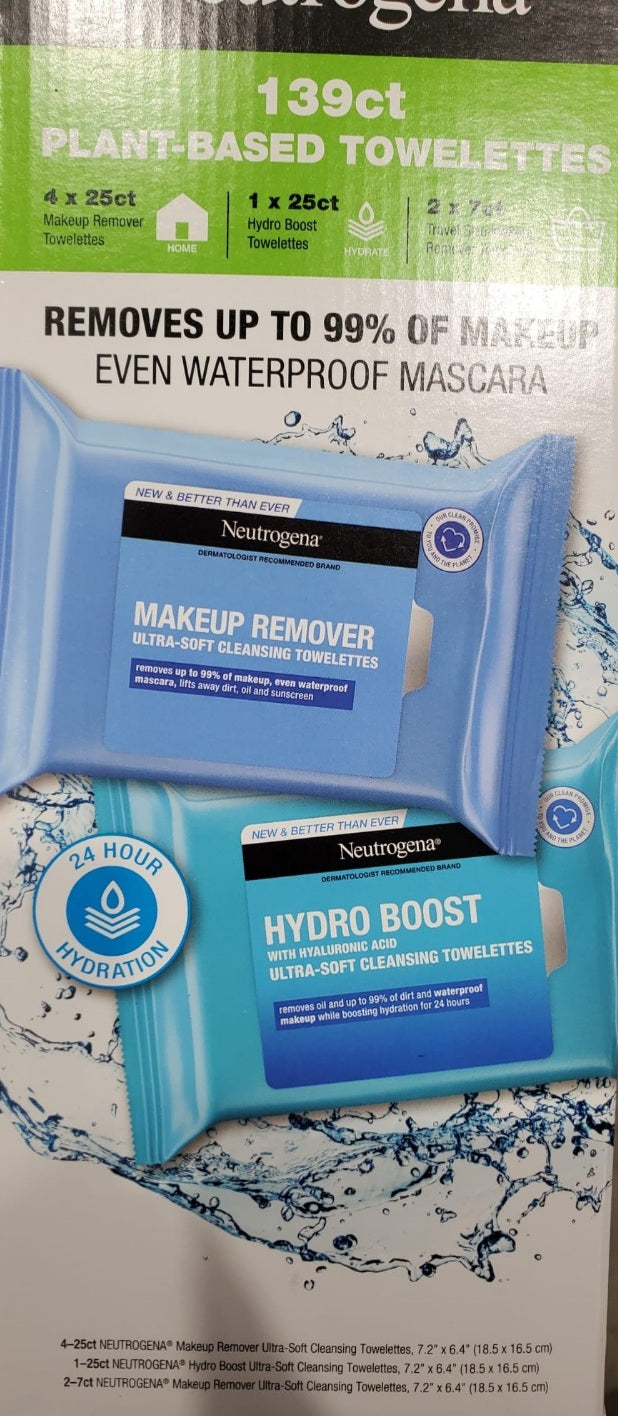 Neutrogena Makeup Remover & Hydro Boost Ultra-Soft Cleansing Towelettes, 139 ct