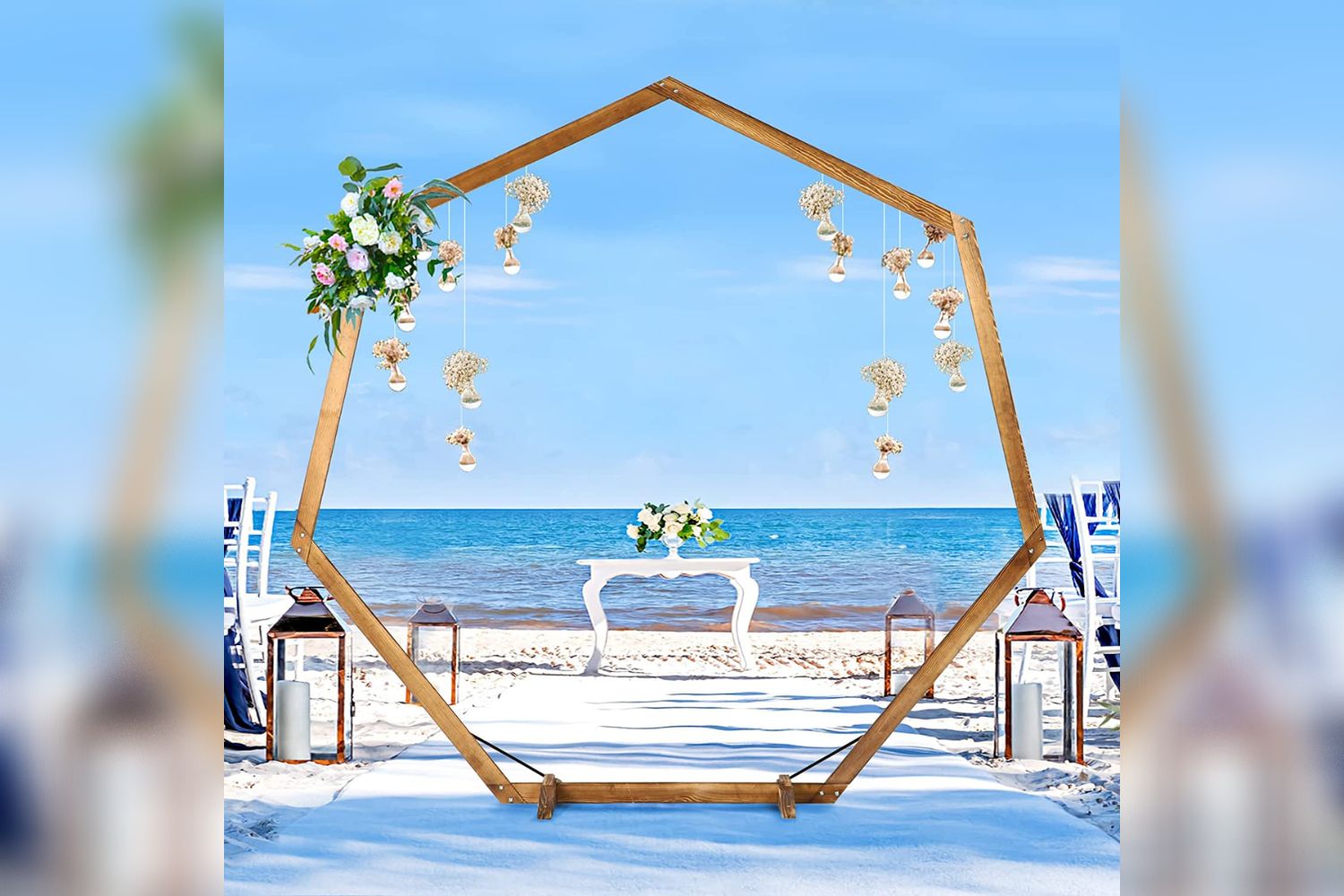 Loninak Wedding Arch 7.2FT, Heptagonal Wood Arch for Wedding Ceremony