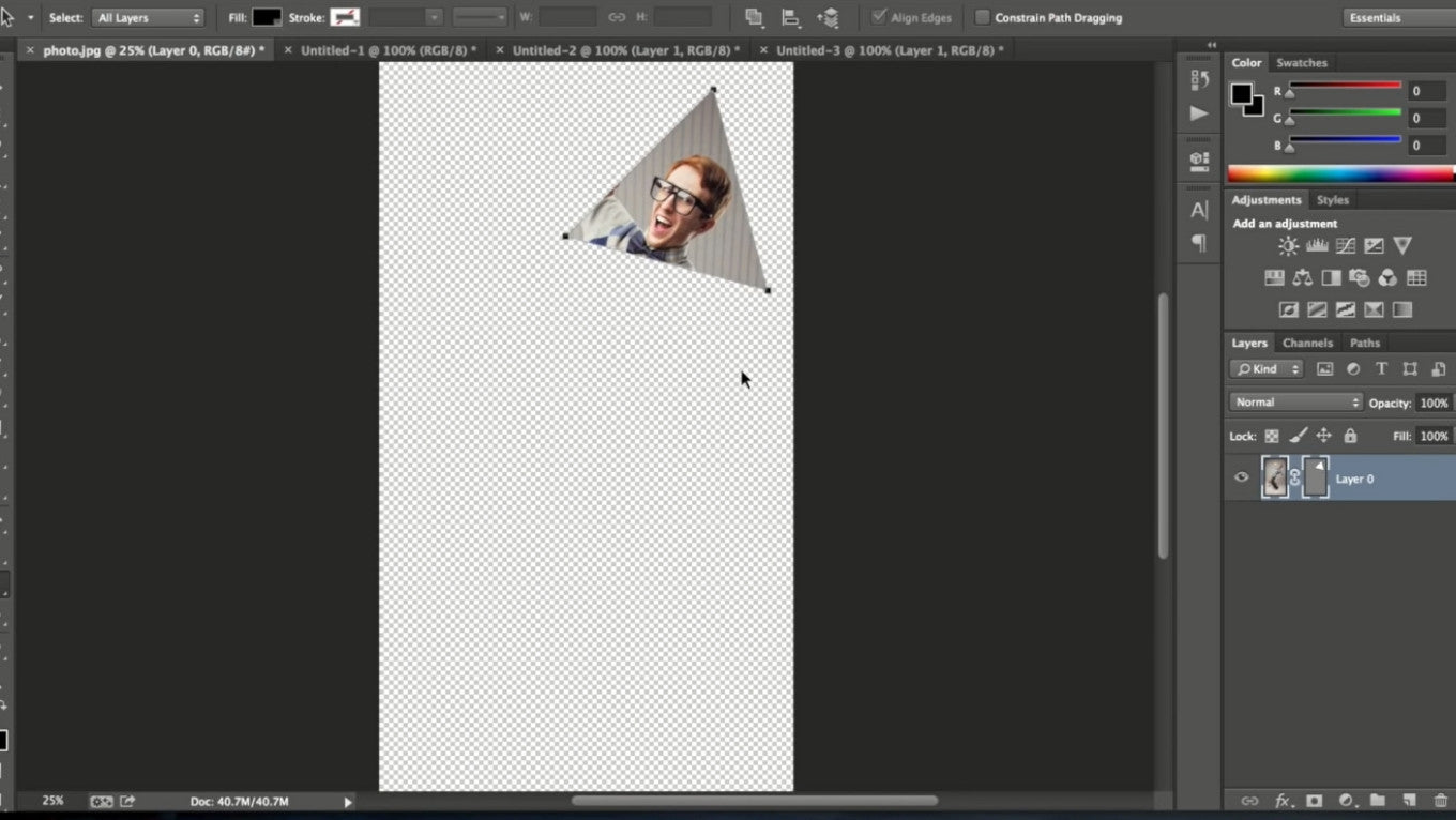 tutorial of cropping triangle shape in Photoshop