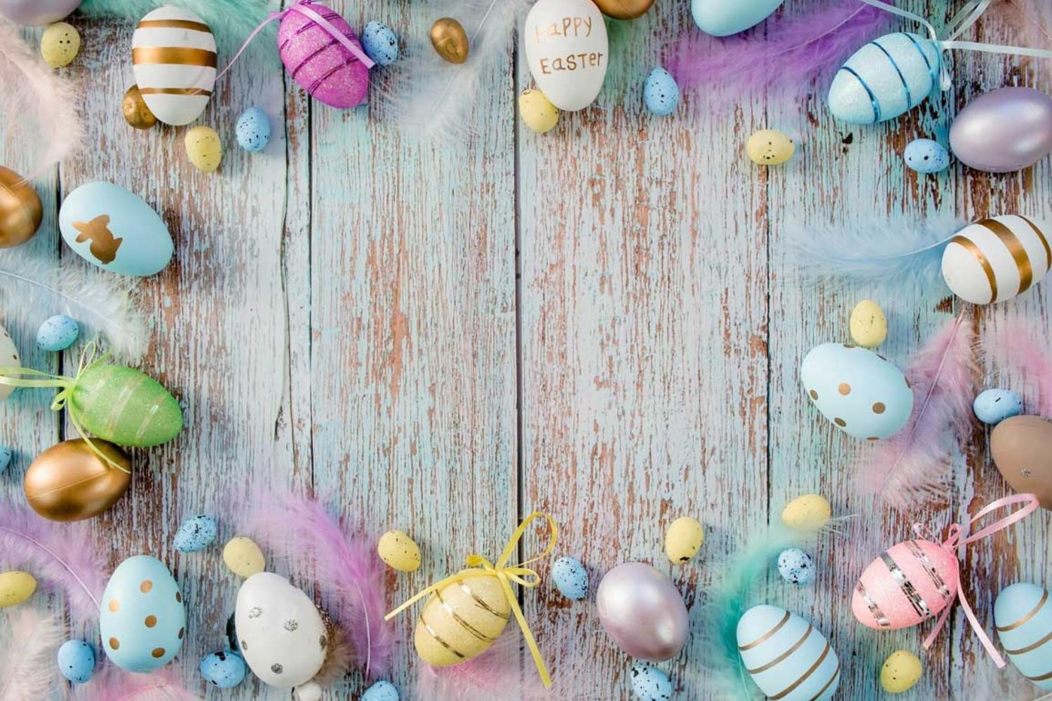 Easter eggs and furs on the wooden door