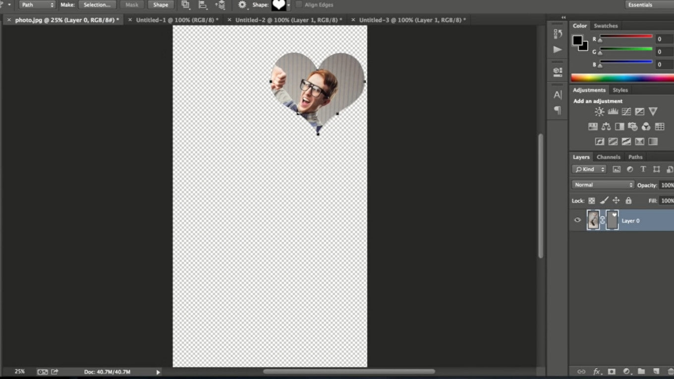 tutorial of cropping heart shape in Photoshop