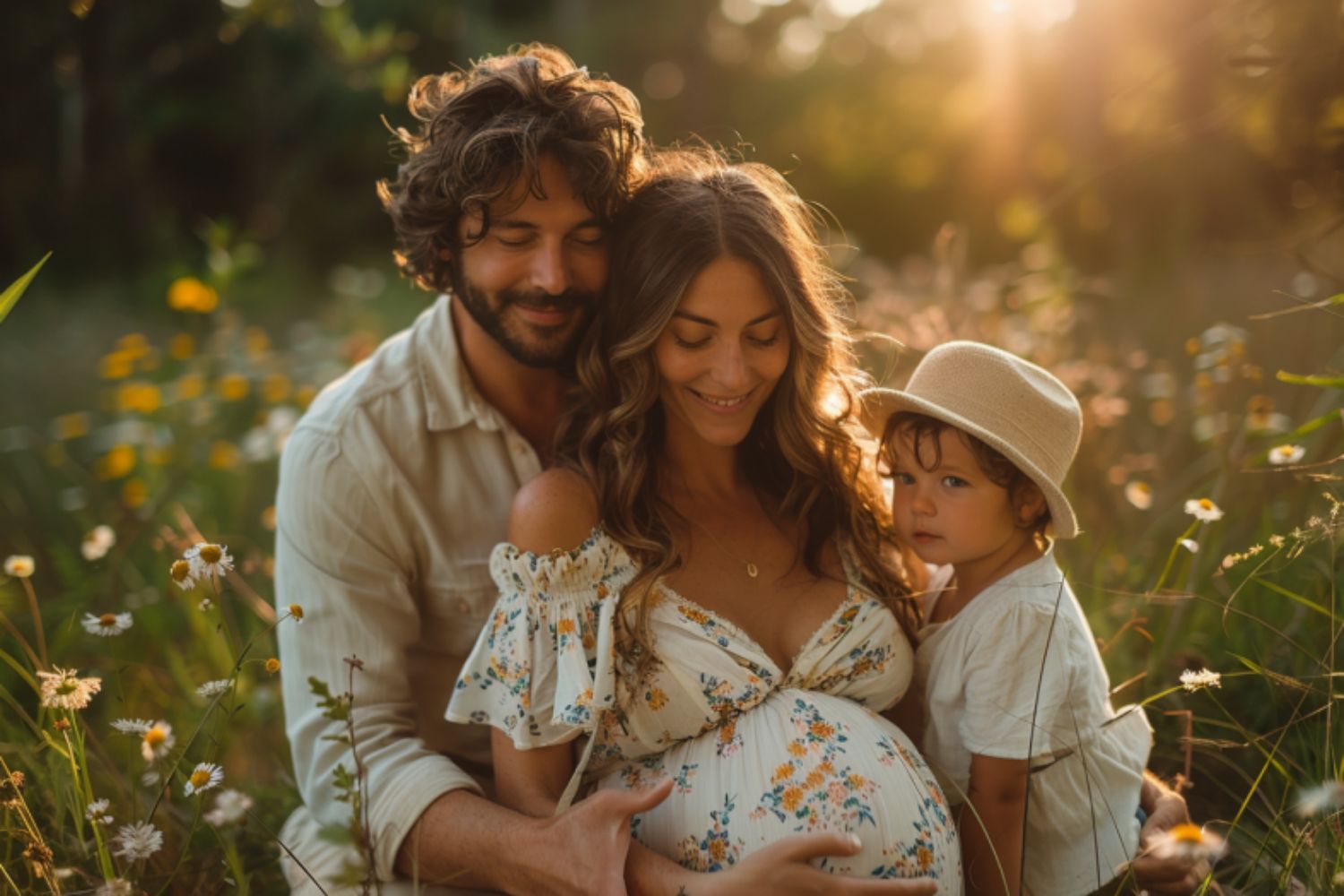 gezinsshot voor de zwangerschapsfotografie van een vrouw