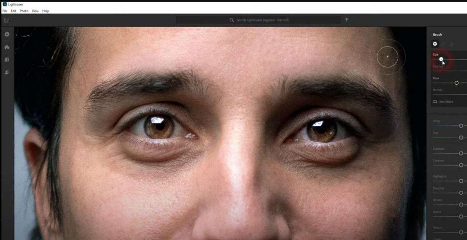 tutorials of removing dark circle under eyes in Lightroom