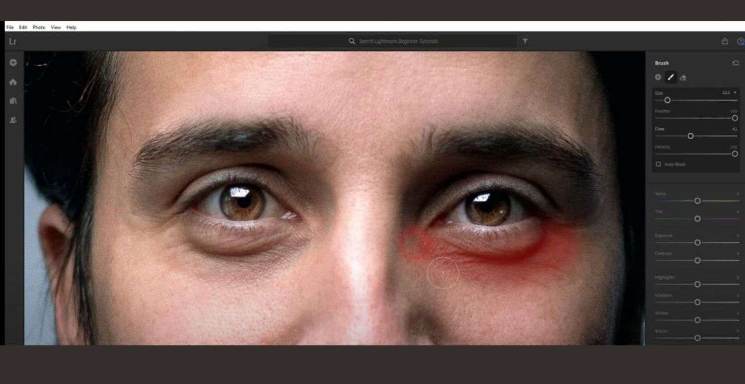 tutorials of removing dark circle under eyes in Lightroom