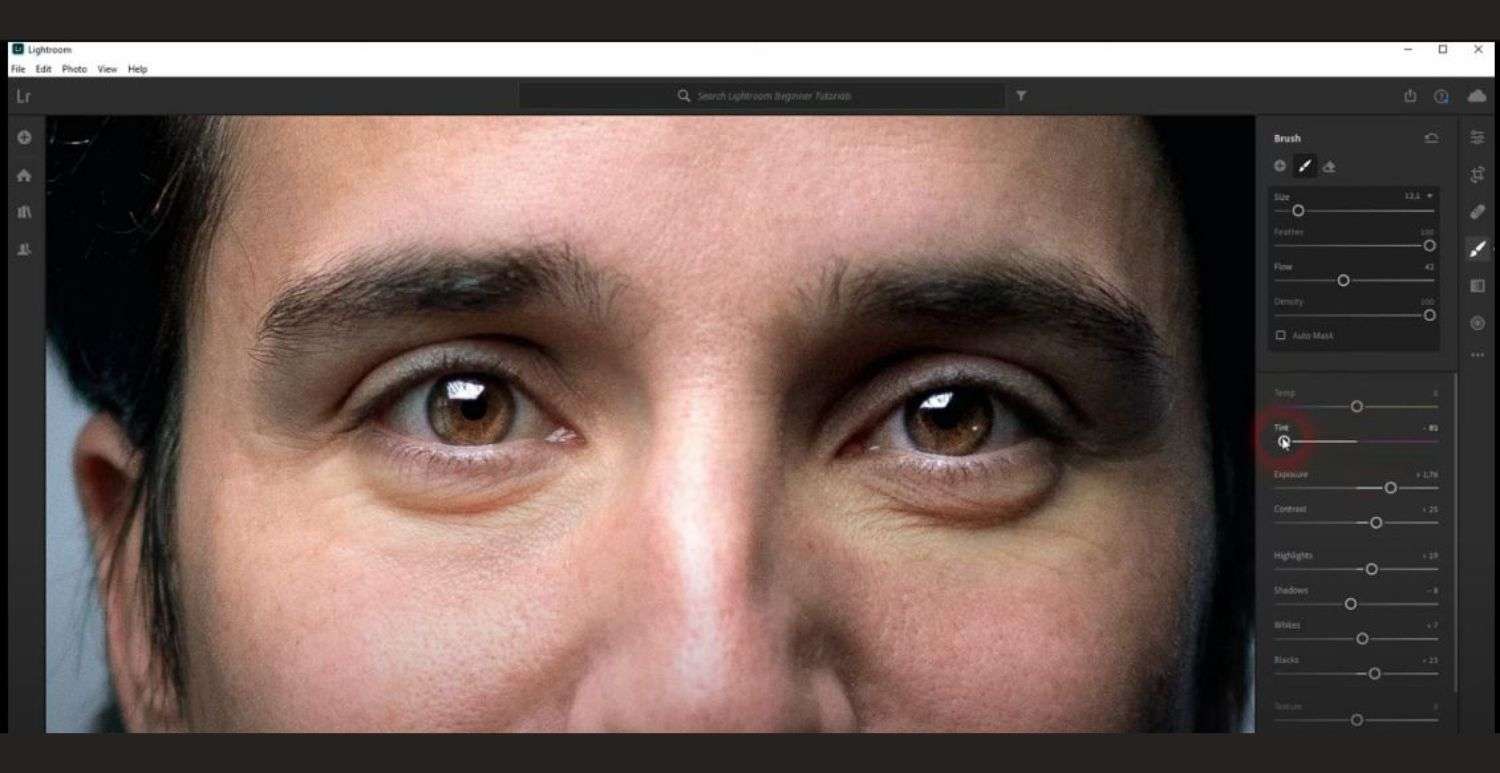 tutorials of removing dark circle under eyes in Lightroom
