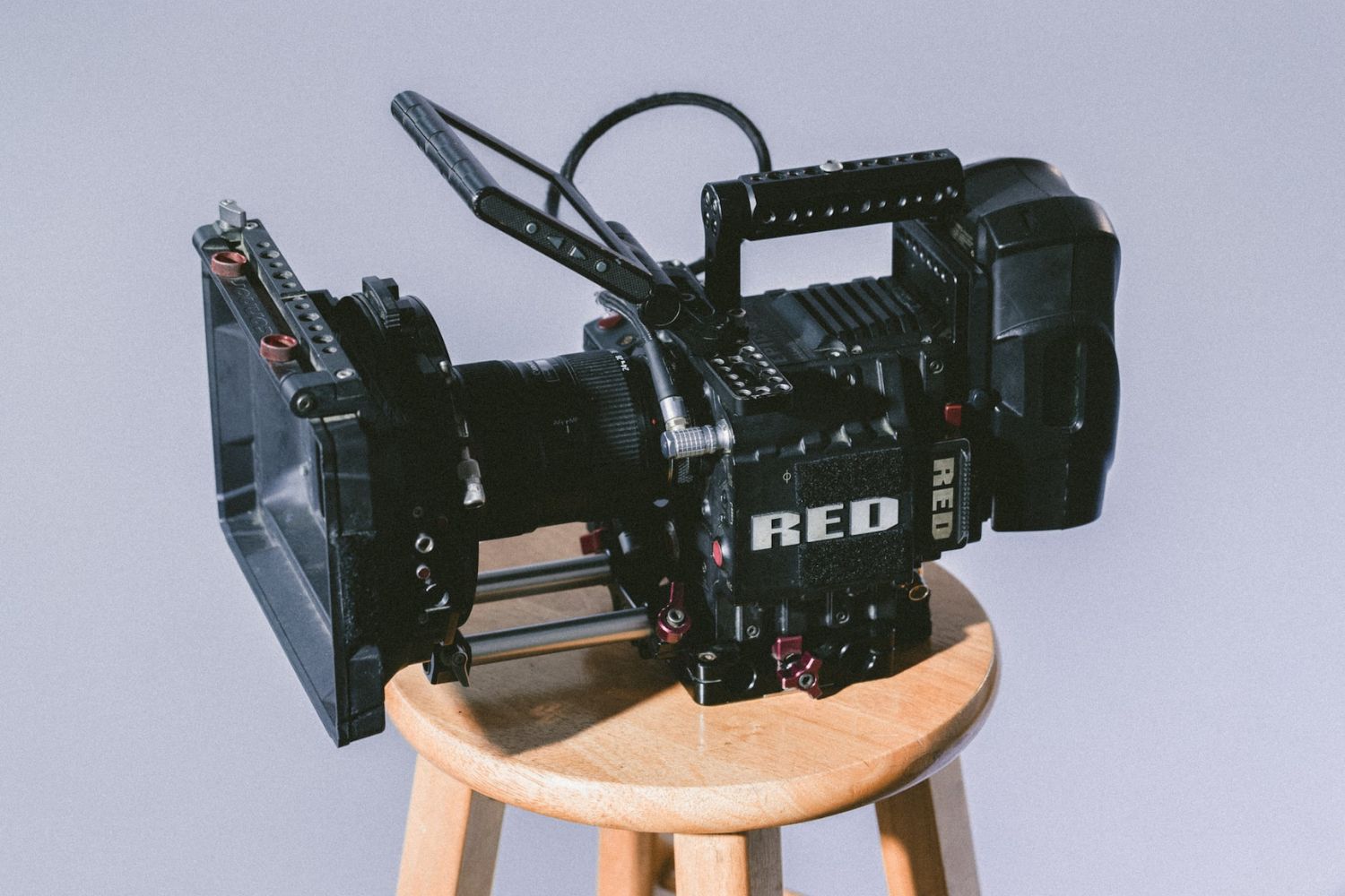 RED camera on a stool