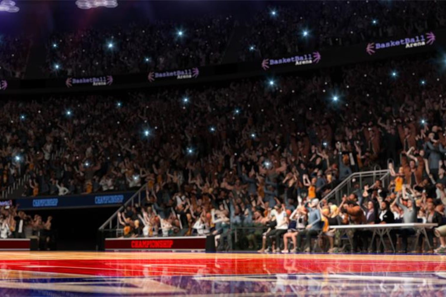 fans cheering for the game in basketball court