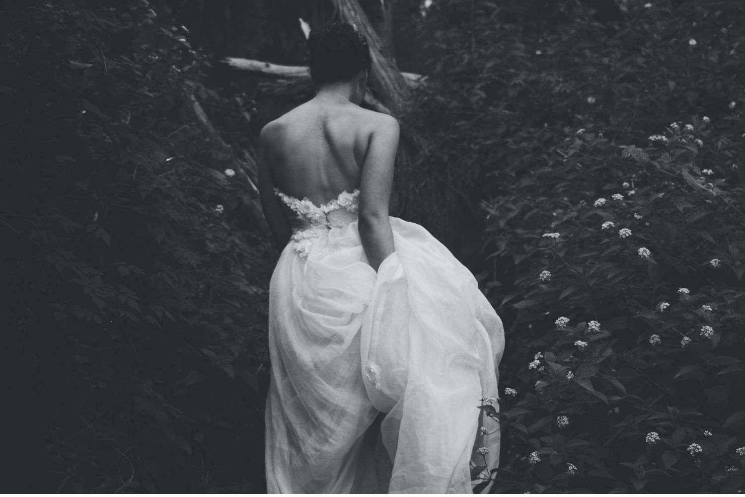the bride in black and white photo