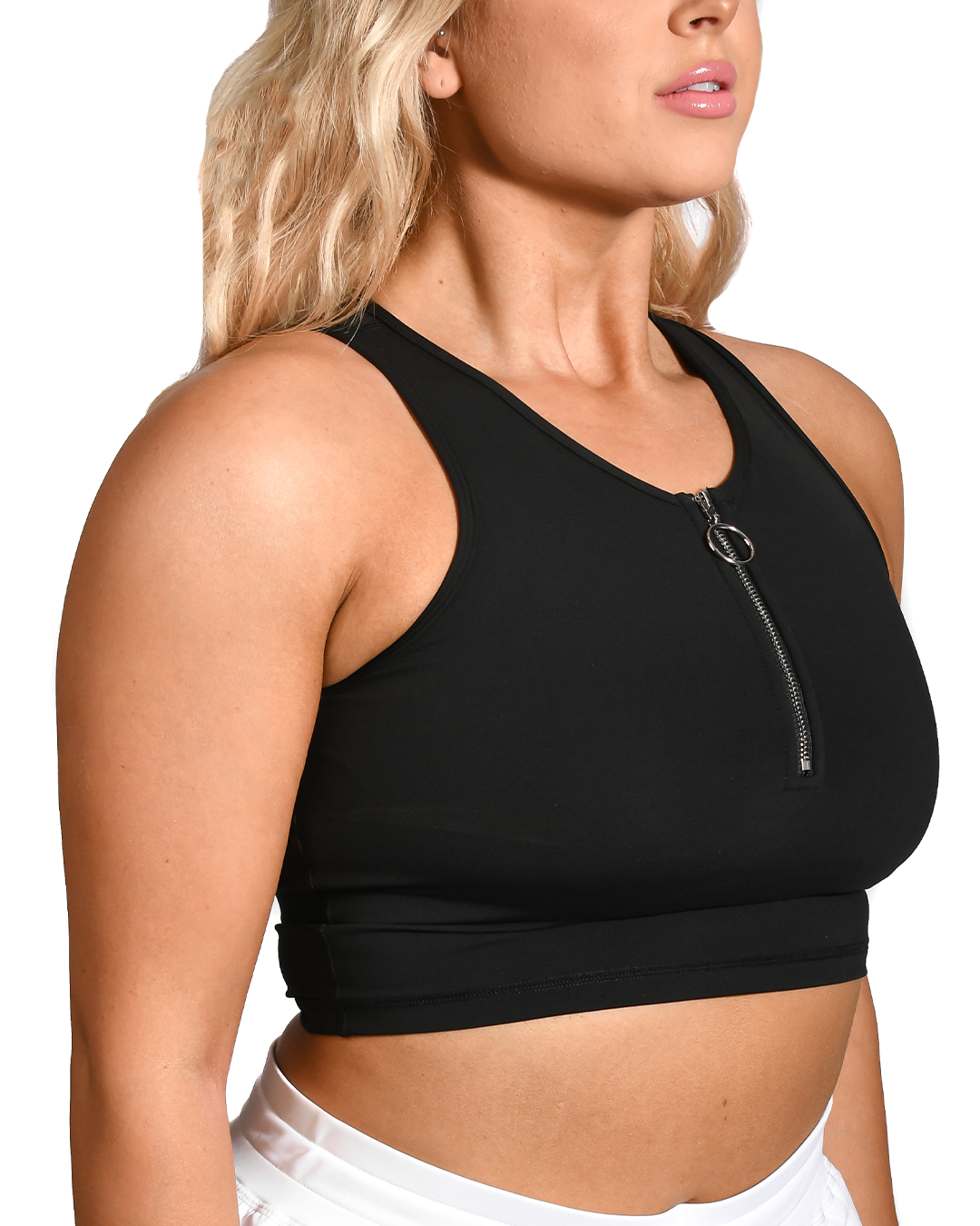  Quarter Zip Crop Top- Black 