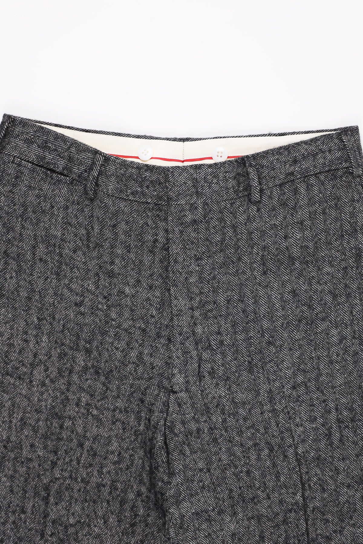 Piped Stem Pants - Gray Herringbone Tweed