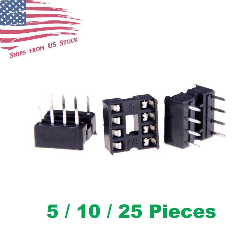 8 Pin DIP IC Socket Adaptor Solder Type 2.54mm Pitch 7.6mm Row Pitch 5/10/25 Pieces