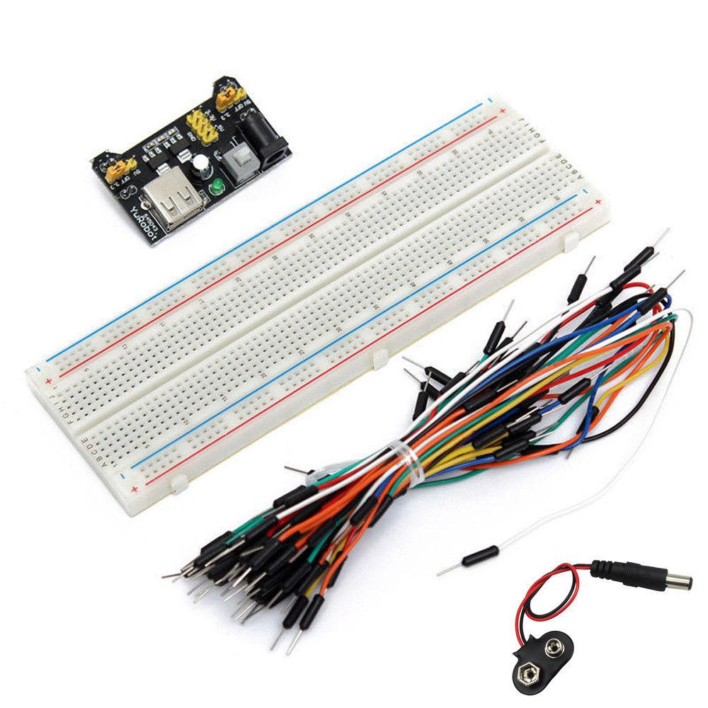 MB-102 830 Point Breadboard + 3.3V 5V Power Supply + 65 Jumpers + Battery Cable