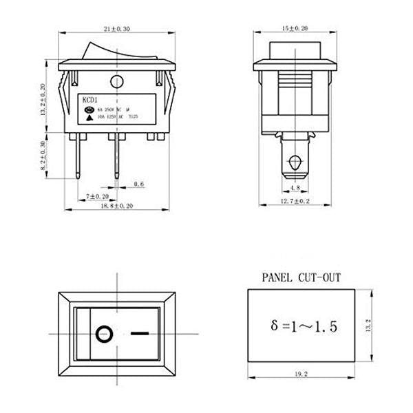 Rocker Switch 2 PIN ON-OFF SPST 125VAC/10A 250VAC/6A 21x15mm Black KCD1-101 2X/5X/10X