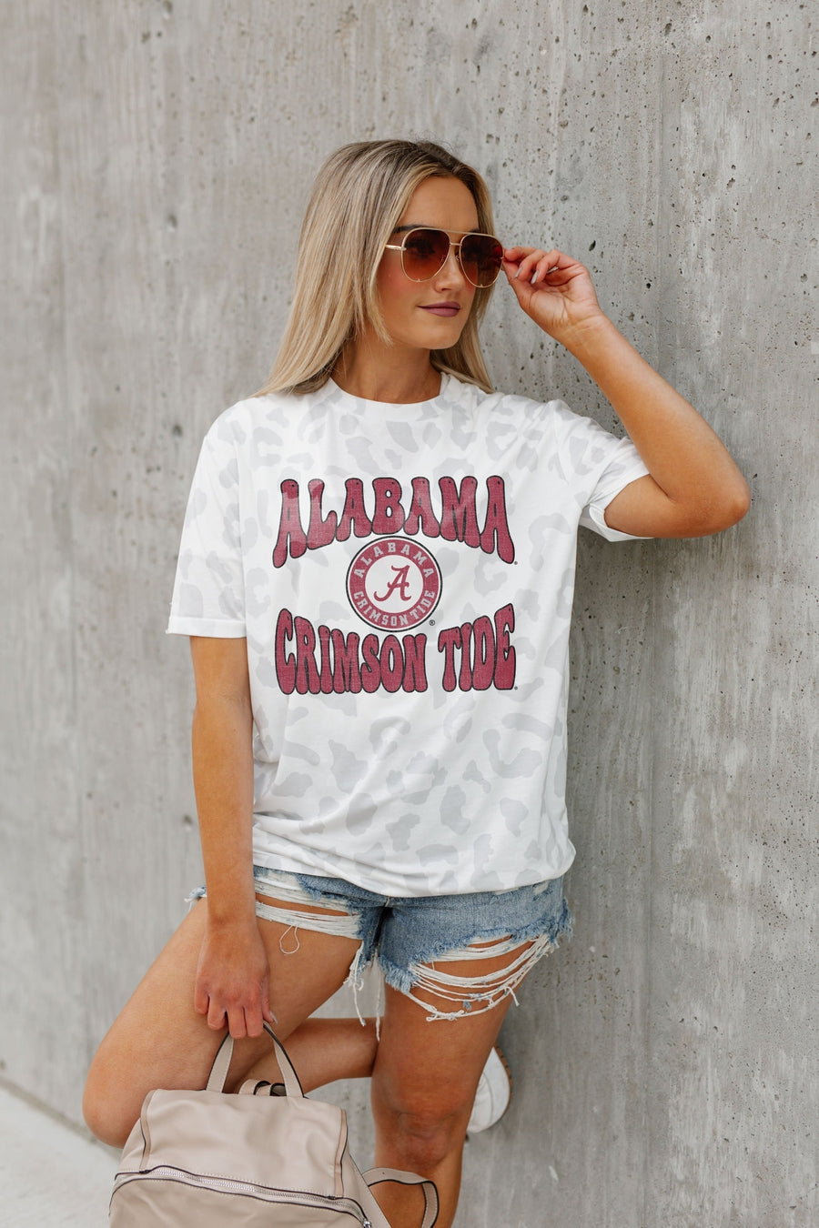 ALABAMA CRIMSON TIDE CRUSHING VICTORY SUBTLE LEOPARD PRINT TEE