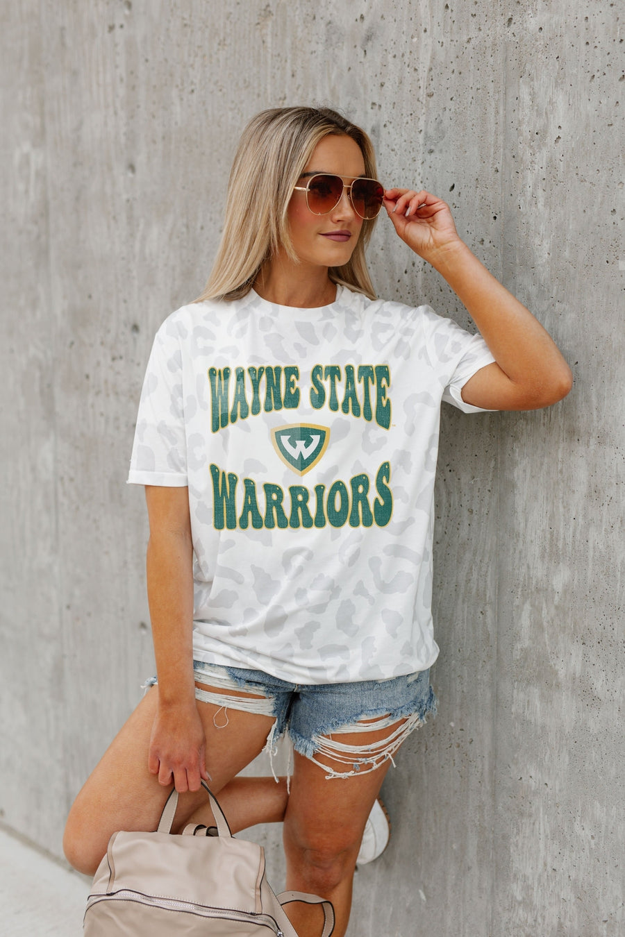 WAYNE STATE WARRIORS CRUSHING VICTORY SUBTLE LEOPARD PRINT TEE