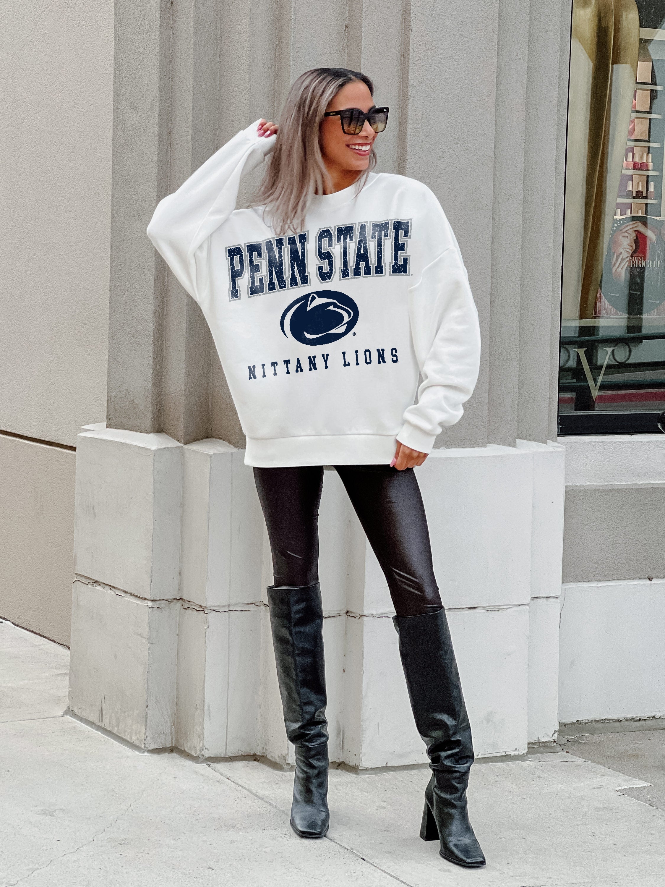 PENN STATE NITTANY LIONS FREESTYLE PREMIUM FLEECE DROP SHOULDER CREWNECK PULLOVER