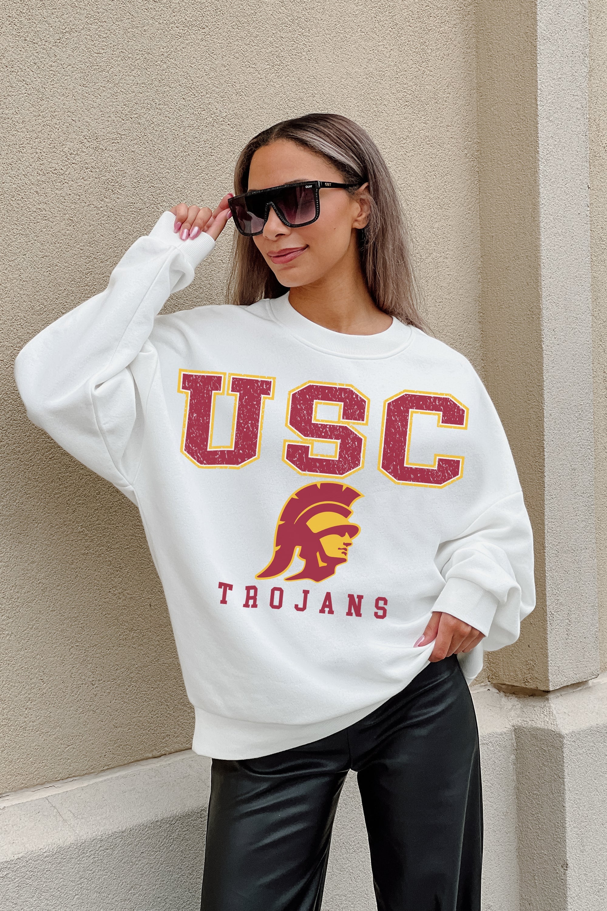 USC TROJANS FREESTYLE PREMIUM FLEECE DROP SHOULDER CREWNECK PULLOVER