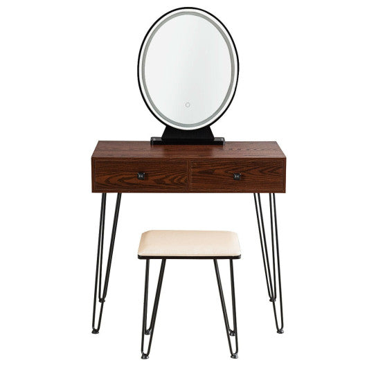 Industrial Makeup Dressing Table with 3 Lighting Modes-Walnut