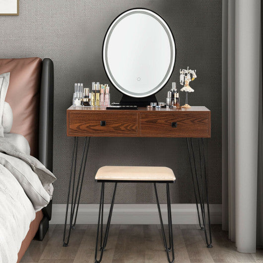 Industrial Makeup Dressing Table with 3 Lighting Modes-Walnut