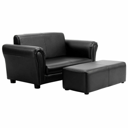 Black/White Kids Double Sofa with Ottoman-Black