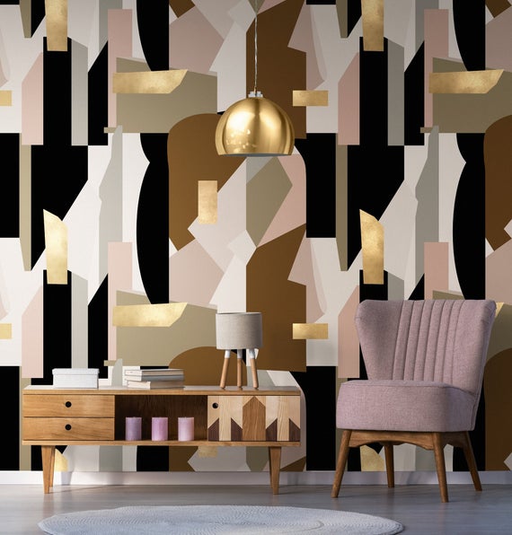 large scale pattern wallpaper makes the room bigger