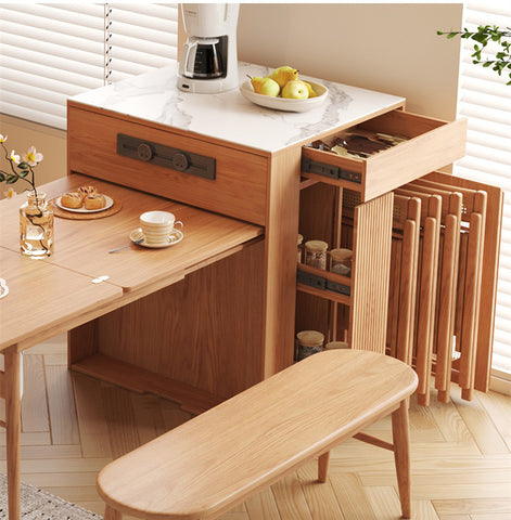 Space-Saving Solid Wood Kitchen Island Dining Table for Modern Homes