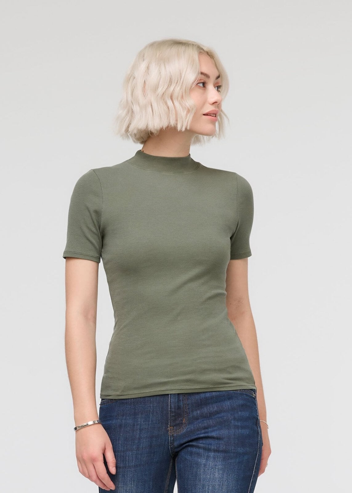 Ribbed Pima Mock Neck Tee - Clover