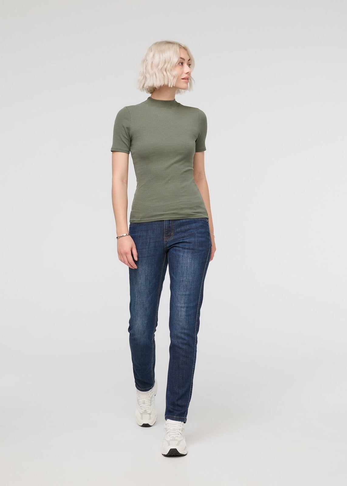 Ribbed Pima Mock Neck Tee - Clover