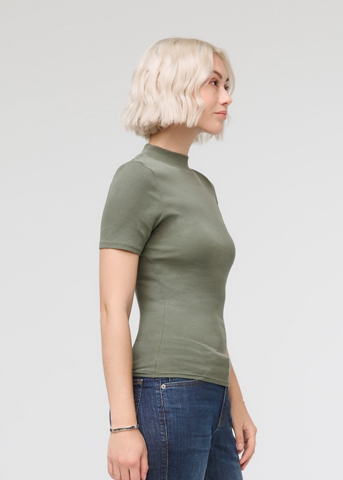 Ribbed Pima Mock Neck Tee - Clover