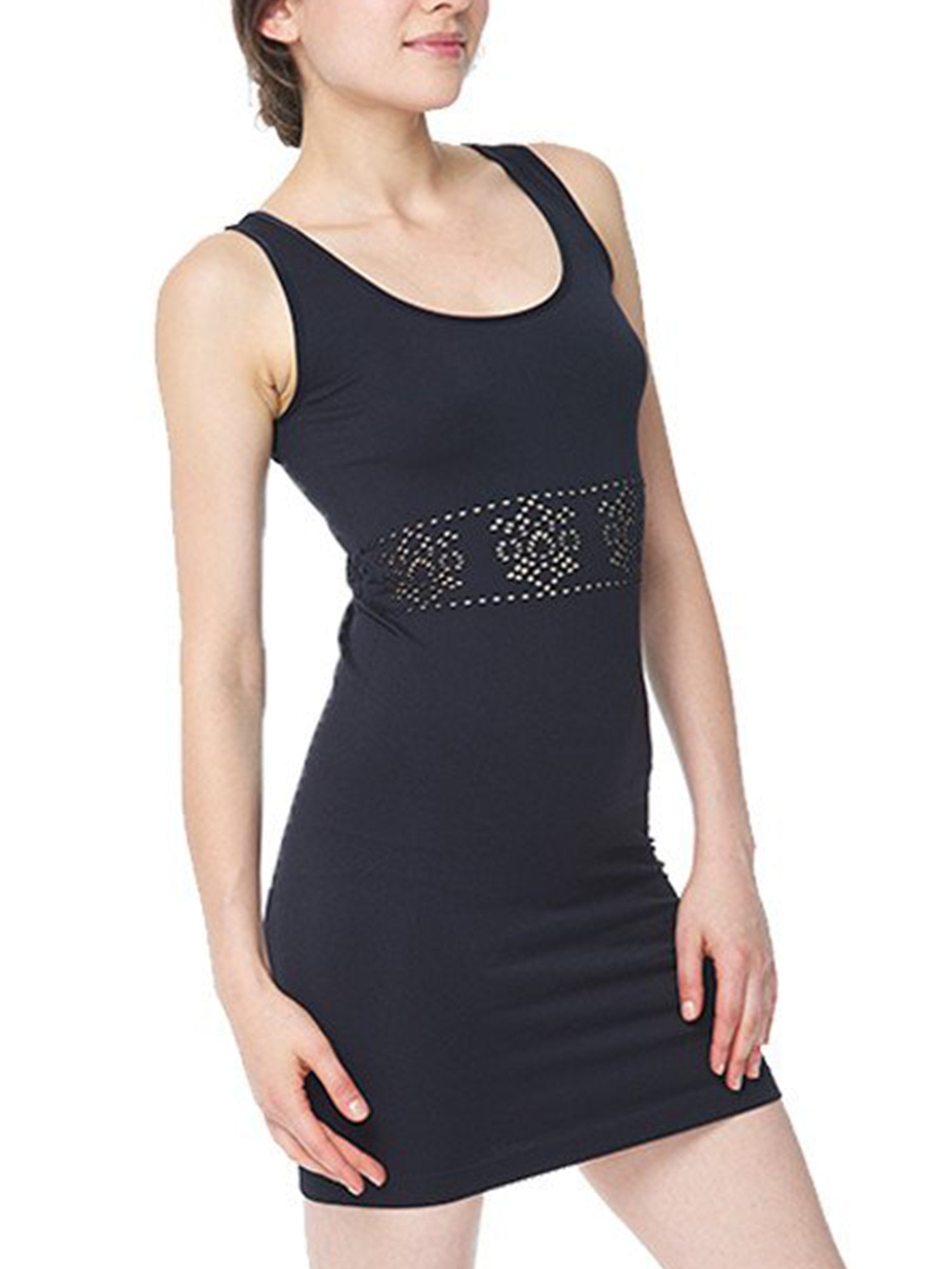 Black Classic Sleeveless Bodycon with Pointelle