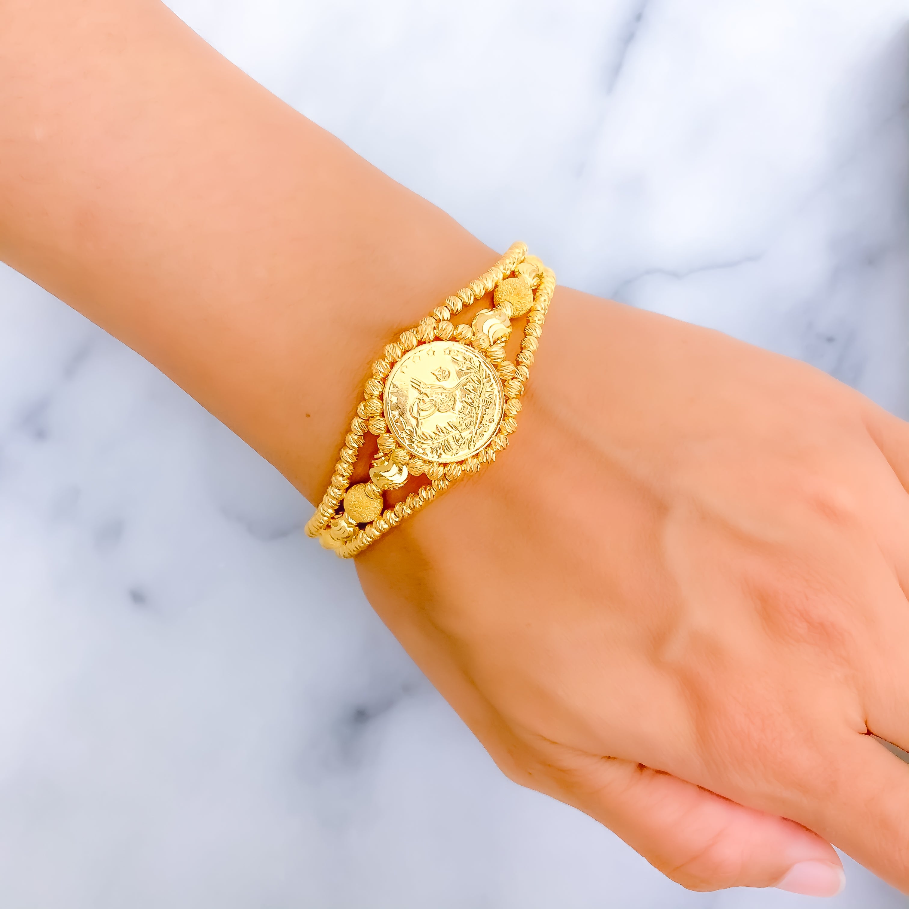 Gorgeous Etched 21k Gold  Bangle Bracelet